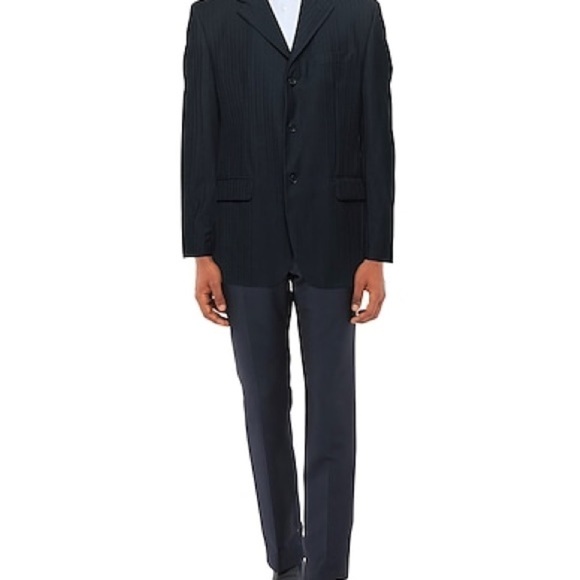 Jos. A. Bank Black Pin Striped 3 Button 100% Wool Suit with Flat Front Pants - Picture 1 of 16